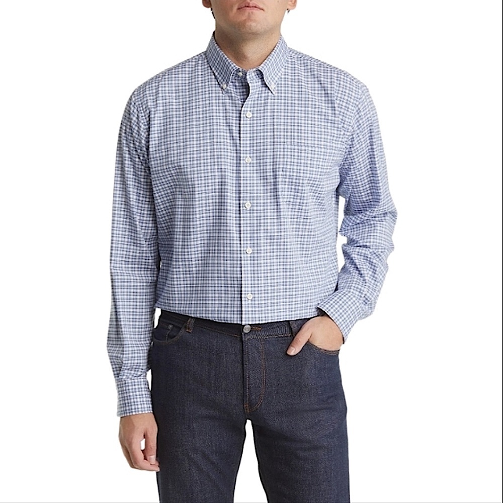 Peter Millar Blue Water Cotton Button-Down Sport Shirt size XL 28285